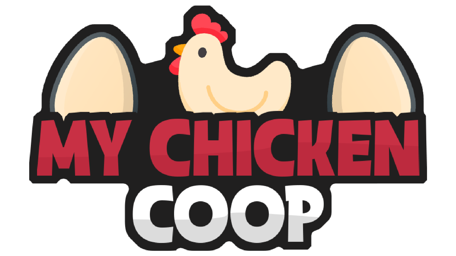 Image of a chicken with two eggs and the words My Chicken Coop